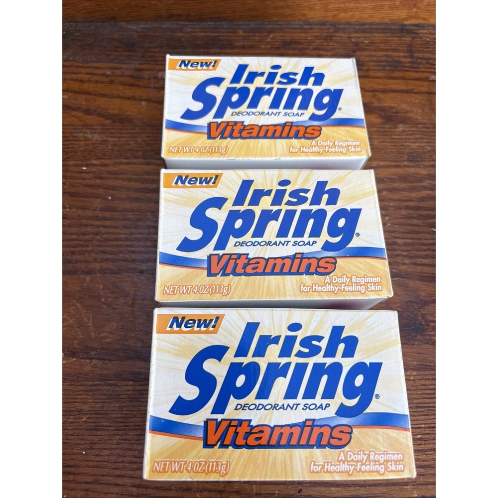 Irish Spring Deodorant Soap Vitamins Three 4oz Bars Discontinued New